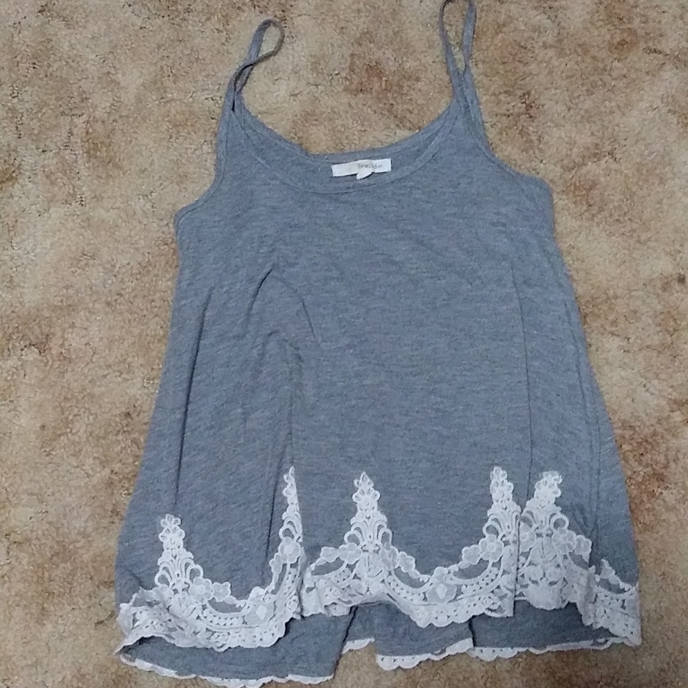 Grey tank top with white lace on the bottom. Size Large by Rewind